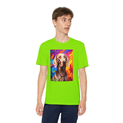 Pup Art Canvas - Kid's Sport Short Sleeve Tee (Weimaraner)
