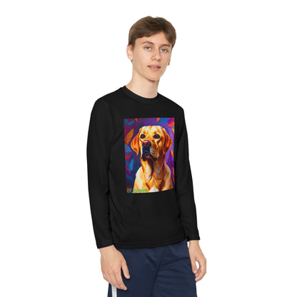 Pup Art Canvas - Kid's Sport Long Sleeve Tee (Yellow Lab)