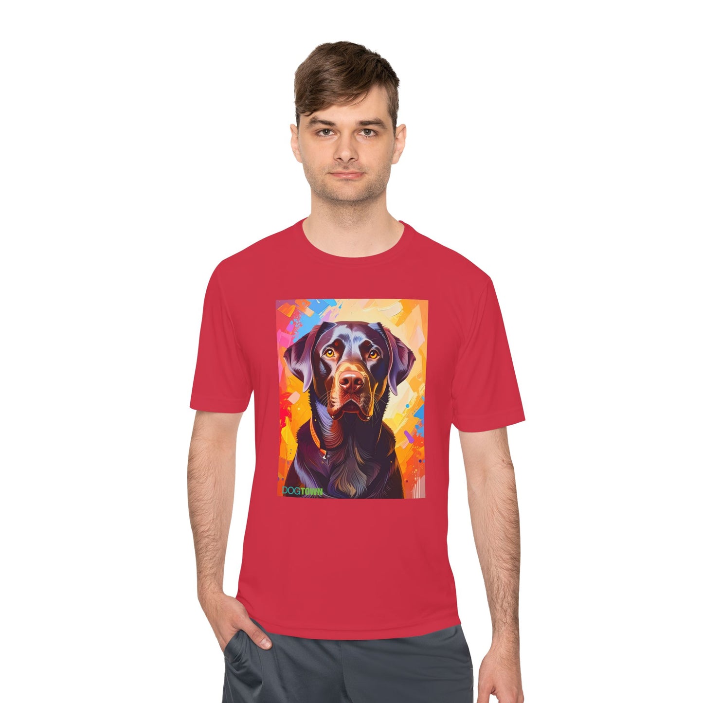 Pup Art Canvas Unisex Moisture Wicking Tee (Chocolate Lab)