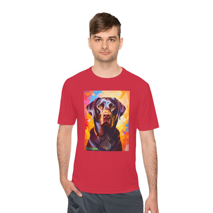 Pup Art Canvas Unisex Moisture Wicking Tee (Chocolate Lab)
