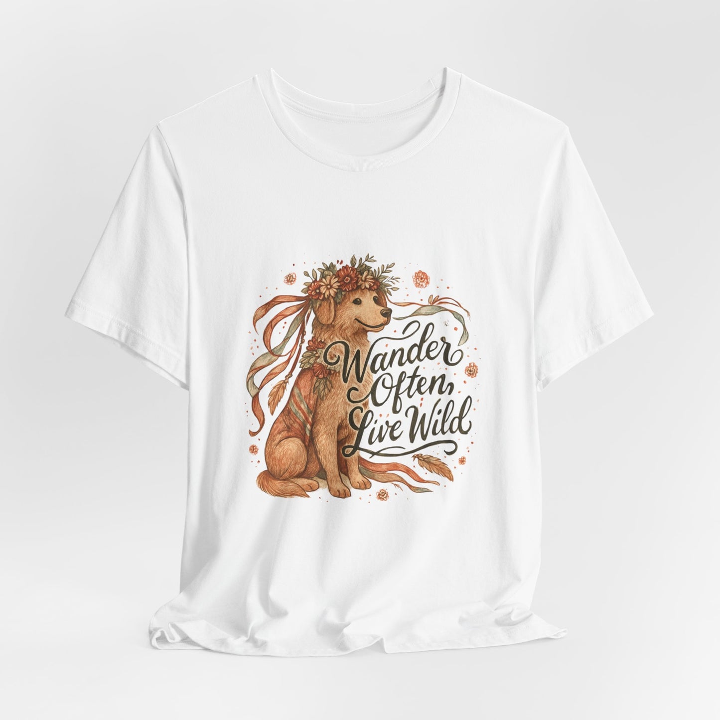 Dogtown Boho Revival "Wander Often, Live Wild" Unisex Jersey Tee (Golden Retriever)