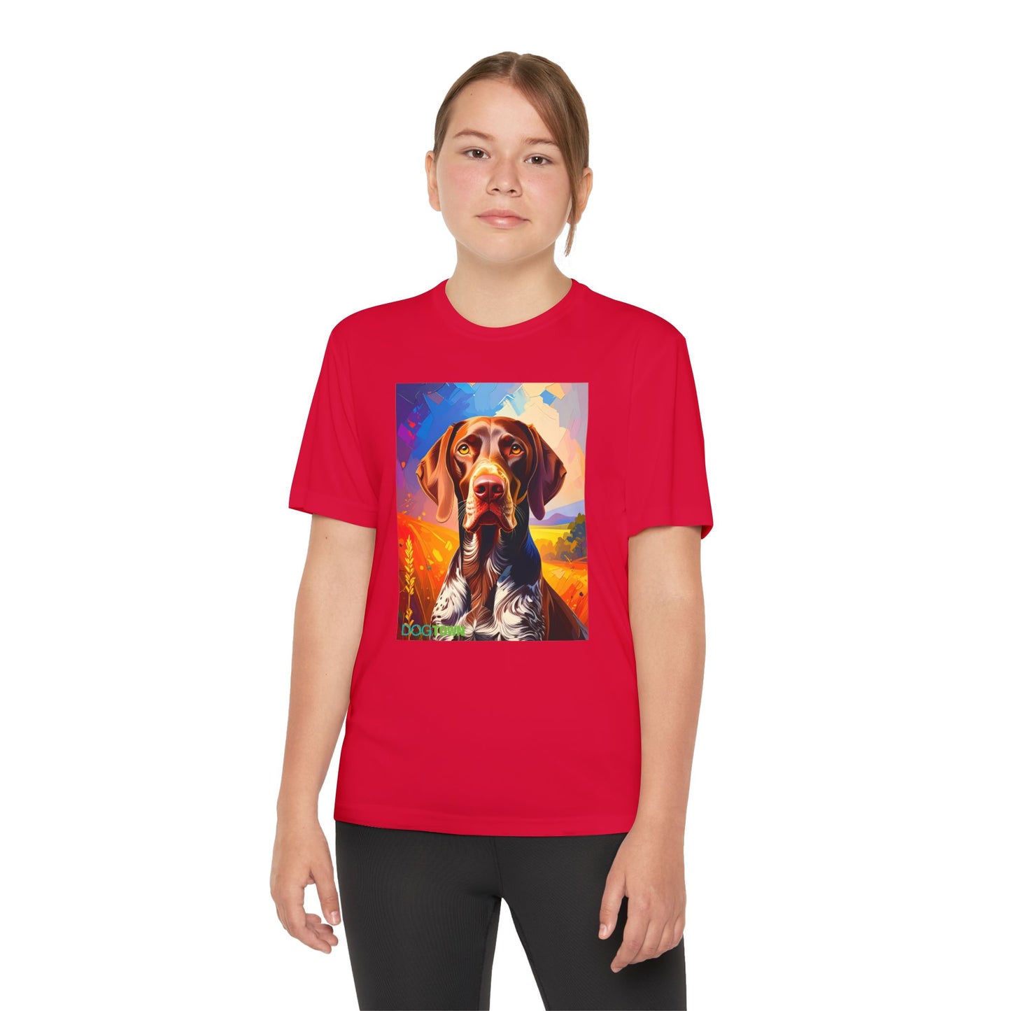 Pup Art Canvas - Kid's Sport Short Sleeve Tee (German Shorthaired Pointer)