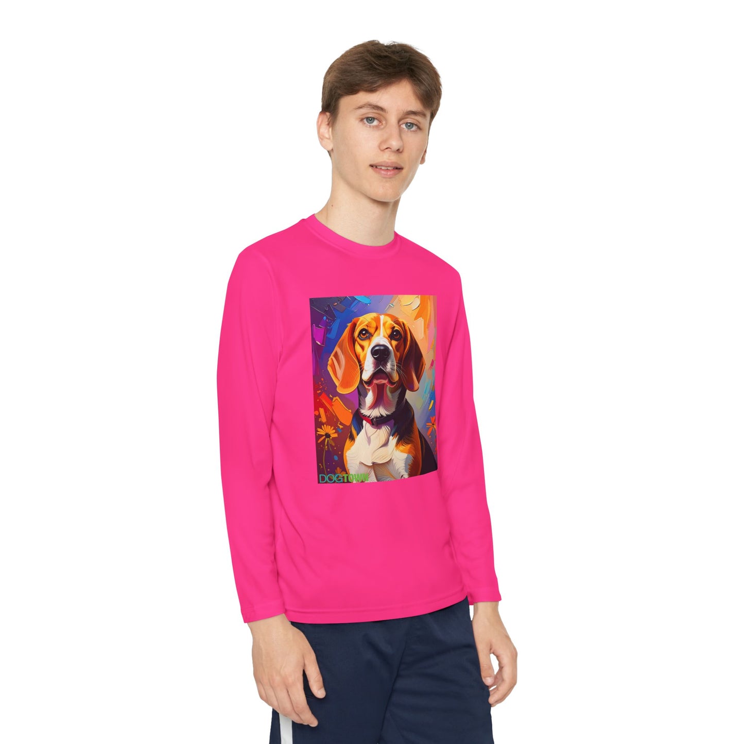 Pup Art Canvas - Kid's Sport Long Sleeve Tee (Beagle)