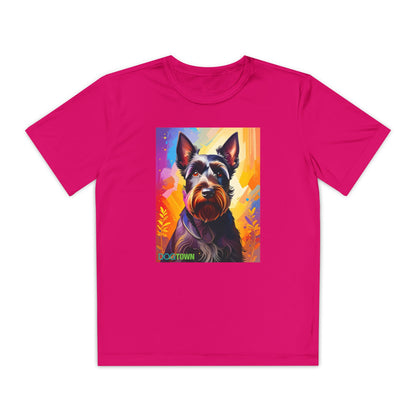 Pup Art Canvas - Kid's Sport Short Sleeve Tee (Scottish Terrier)