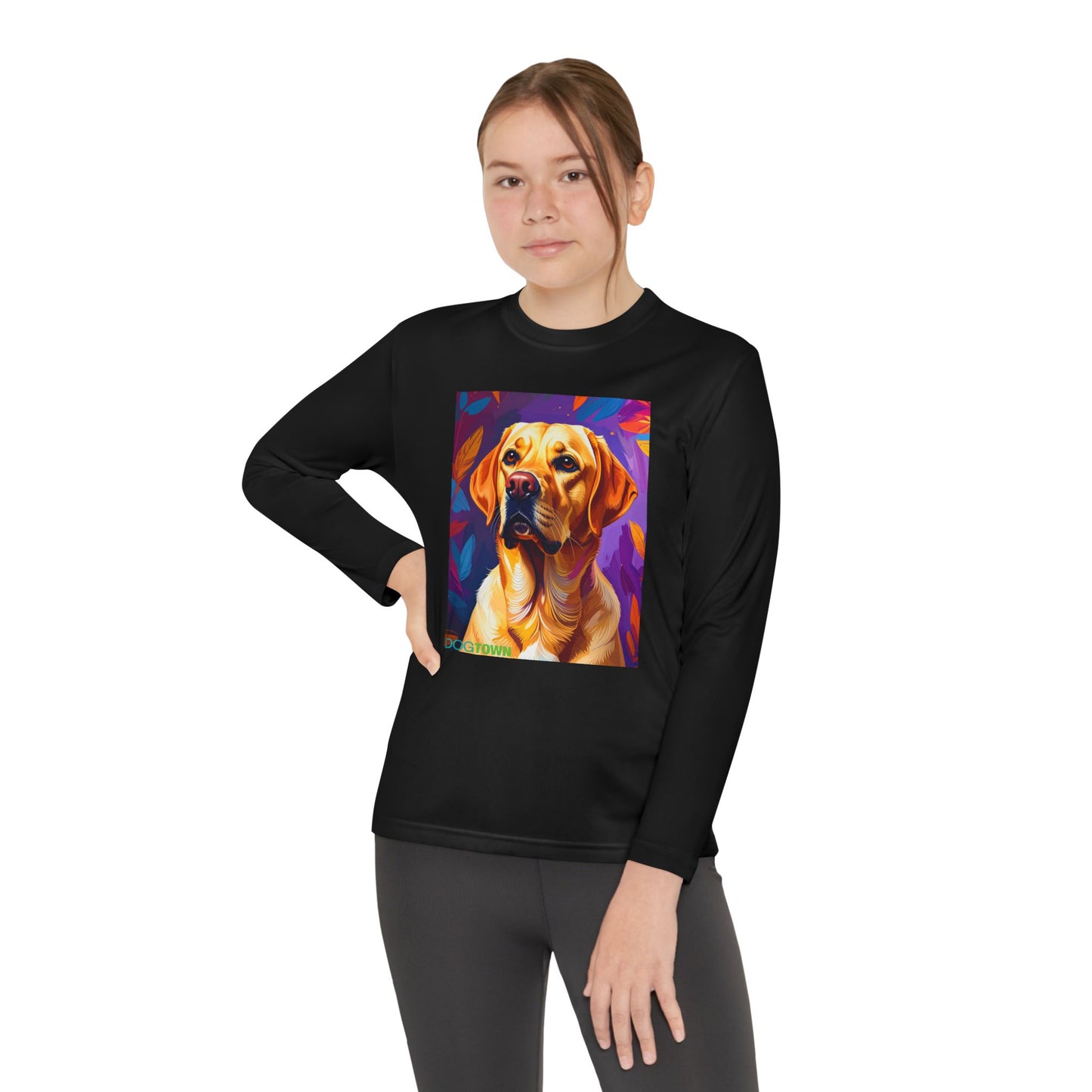 Pup Art Canvas - Kid's Sport Long Sleeve Tee (Yellow Lab)