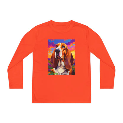 Pup Art Canvas - Kid's Sport Long Sleeve Tee (Basset Hound)