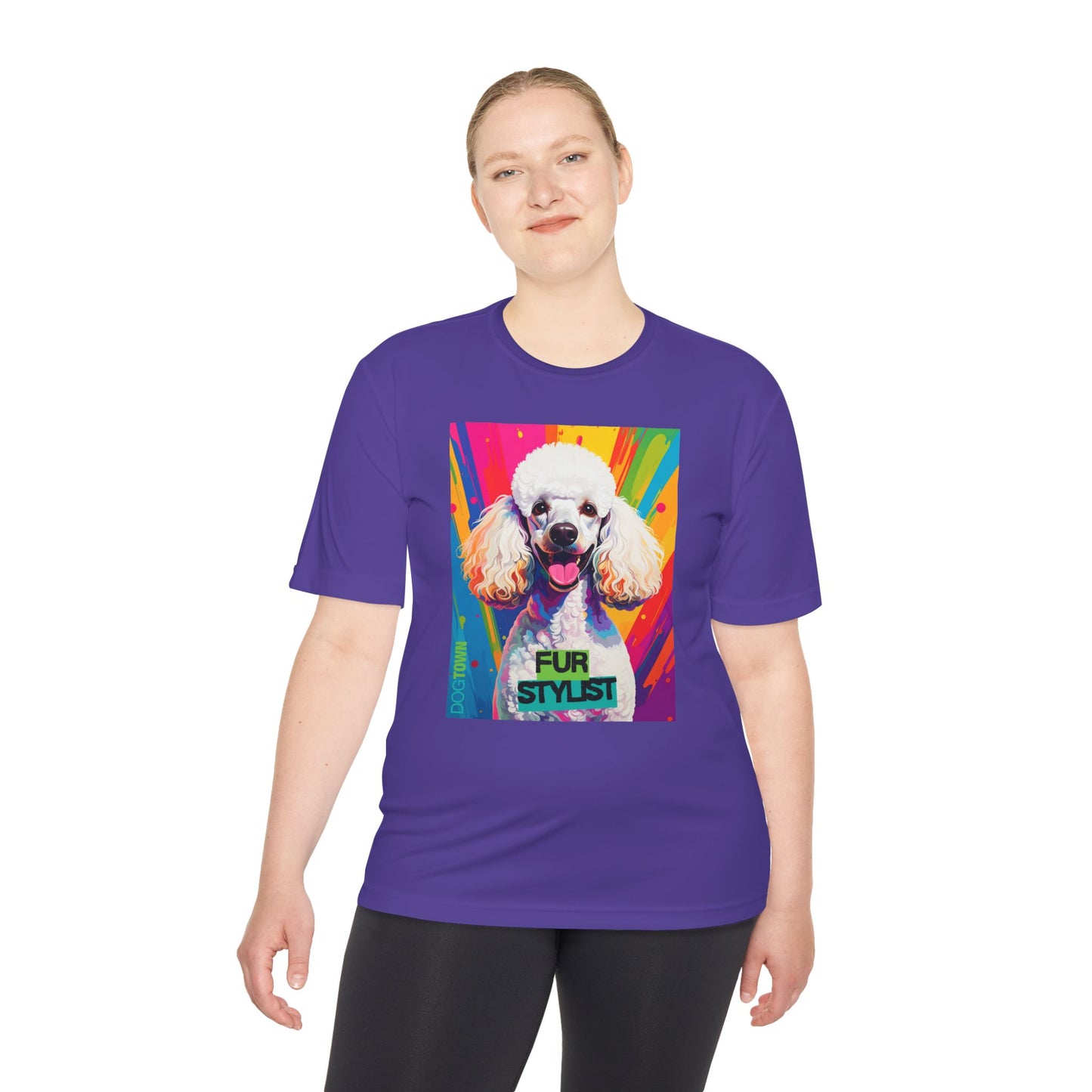 Dogtown Fur Stylist Groomer Short Sleeve Shirt (Colorful with White Poodle)