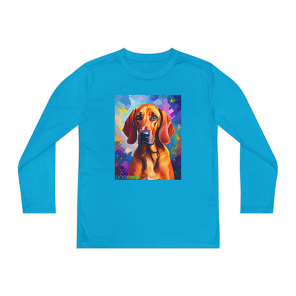Pup Art Canvas - Kid's Sport Long Sleeve Tee (Redbone Coonhound)