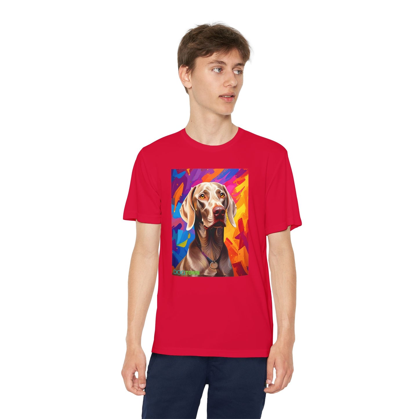 Pup Art Canvas - Kid's Sport Short Sleeve Tee (Weimaraner)