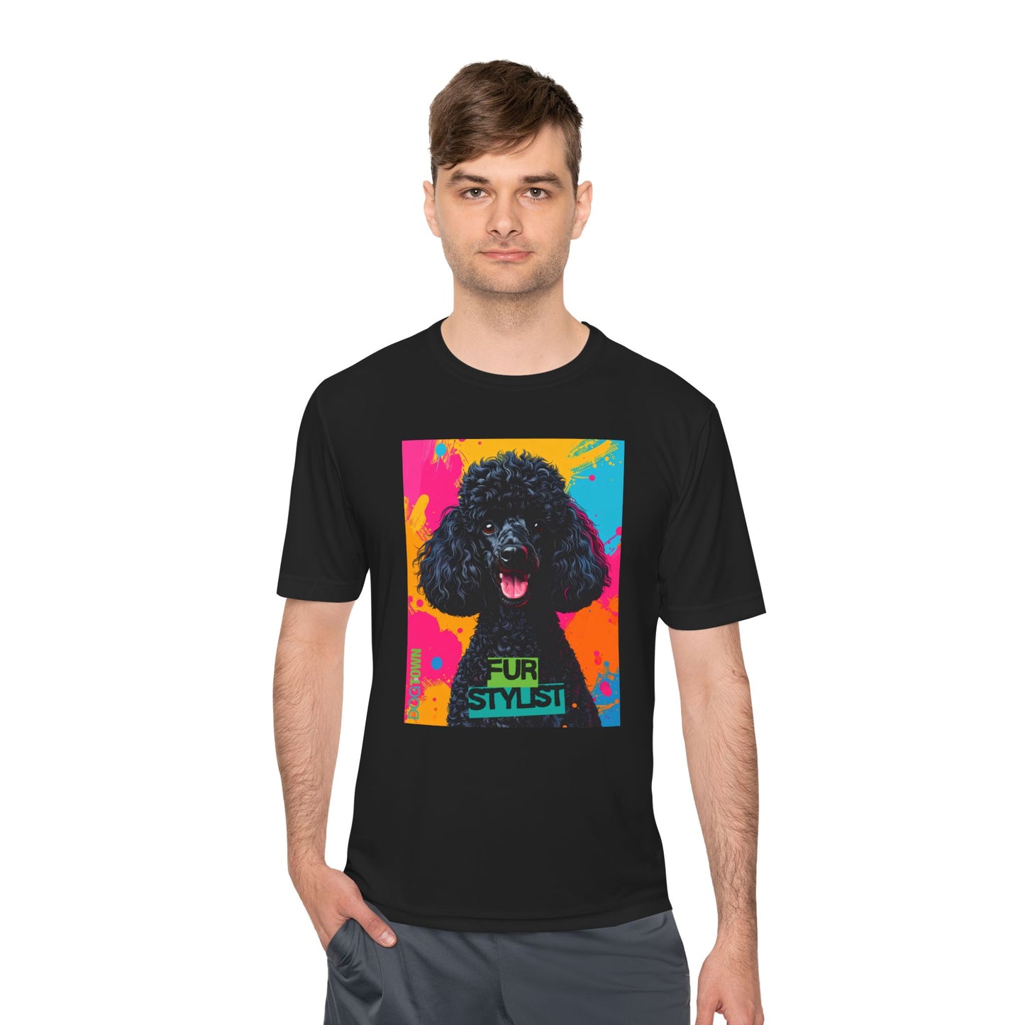 Dogtown Fur Stylist Groomer Short Sleeve Shirt (Colorful with Black Poodle)