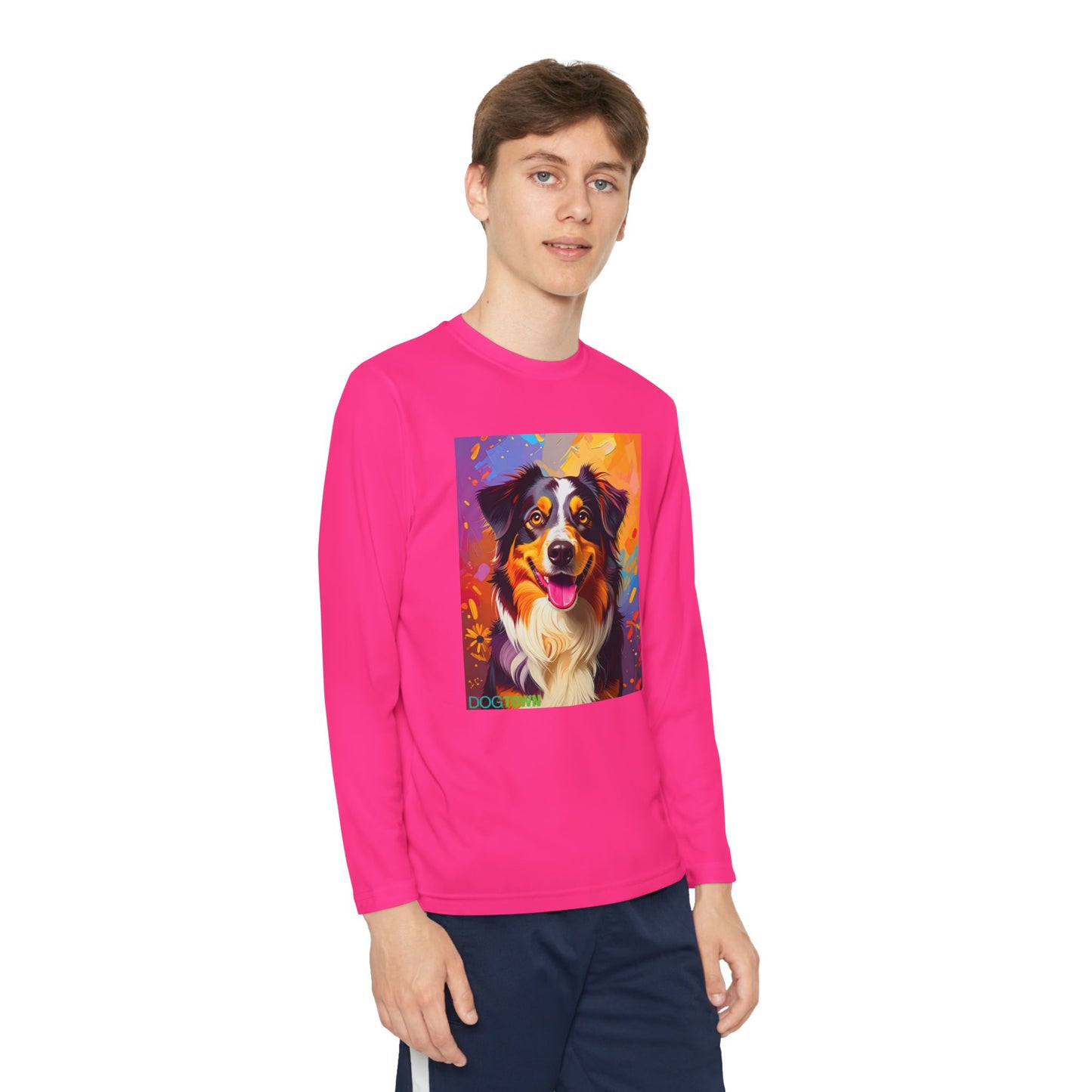 Pup Art Canvas - Kid's Sport Long Sleeve Tee (Australian Shepherd)