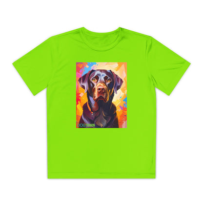 Pup Art Canvas - Kid's Sport Short Sleeve Tee (Chocolate Lab)