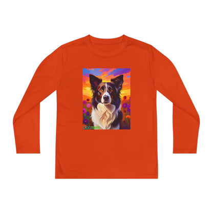Pup Art Canvas - Kid's Sport Long Sleeve Tee (Border Collie)