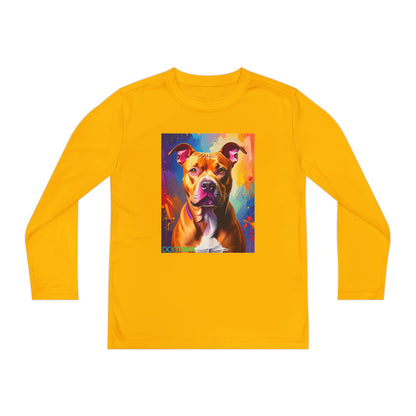 Pup Art Canvas - Kid's Sport Long Sleeve Tee (Pit Bull)