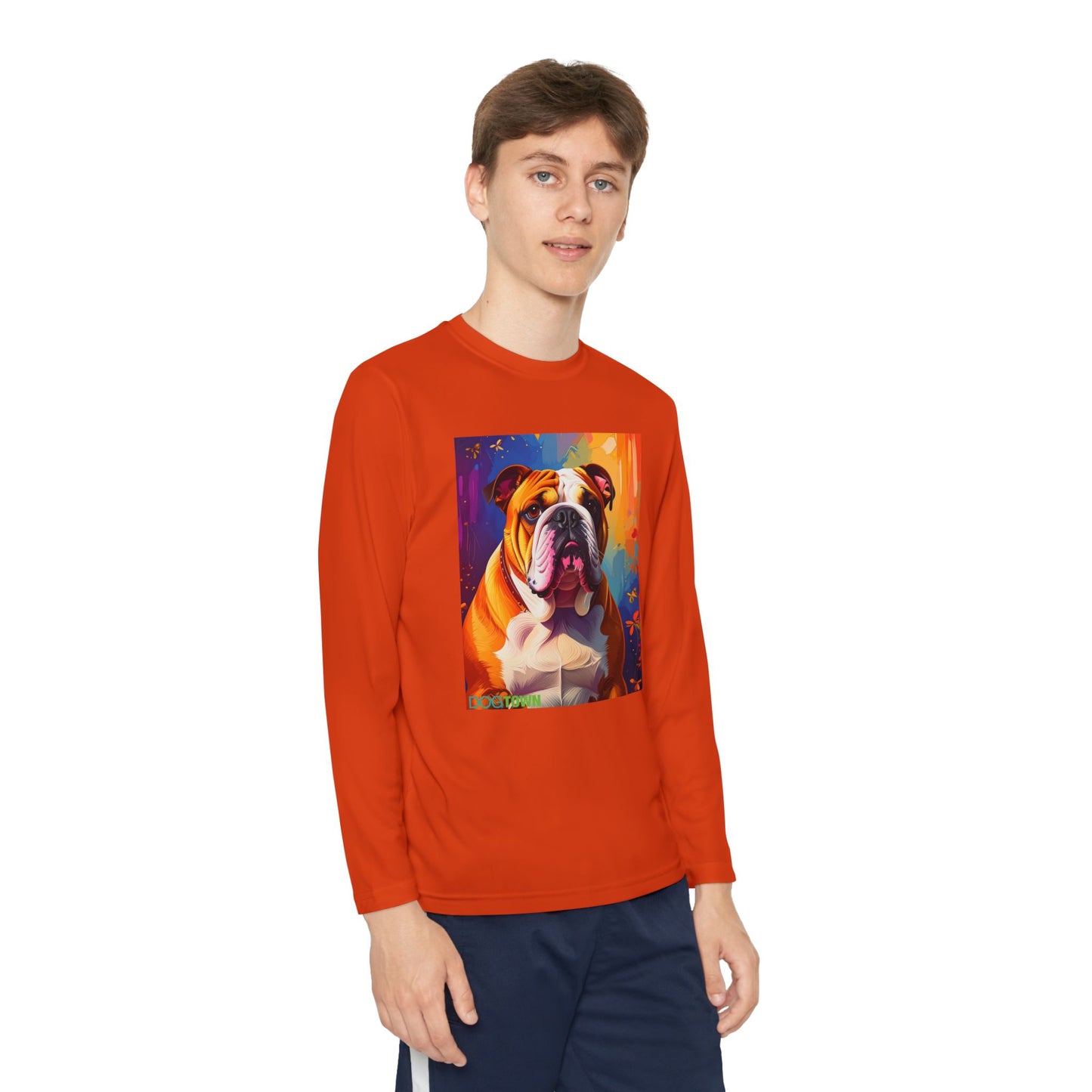 Pup Art Canvas - Kid's Sport Long Sleeve Tee (English Bulldog)