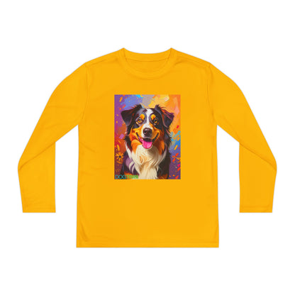 Pup Art Canvas - Kid's Sport Long Sleeve Tee (Australian Shepherd)