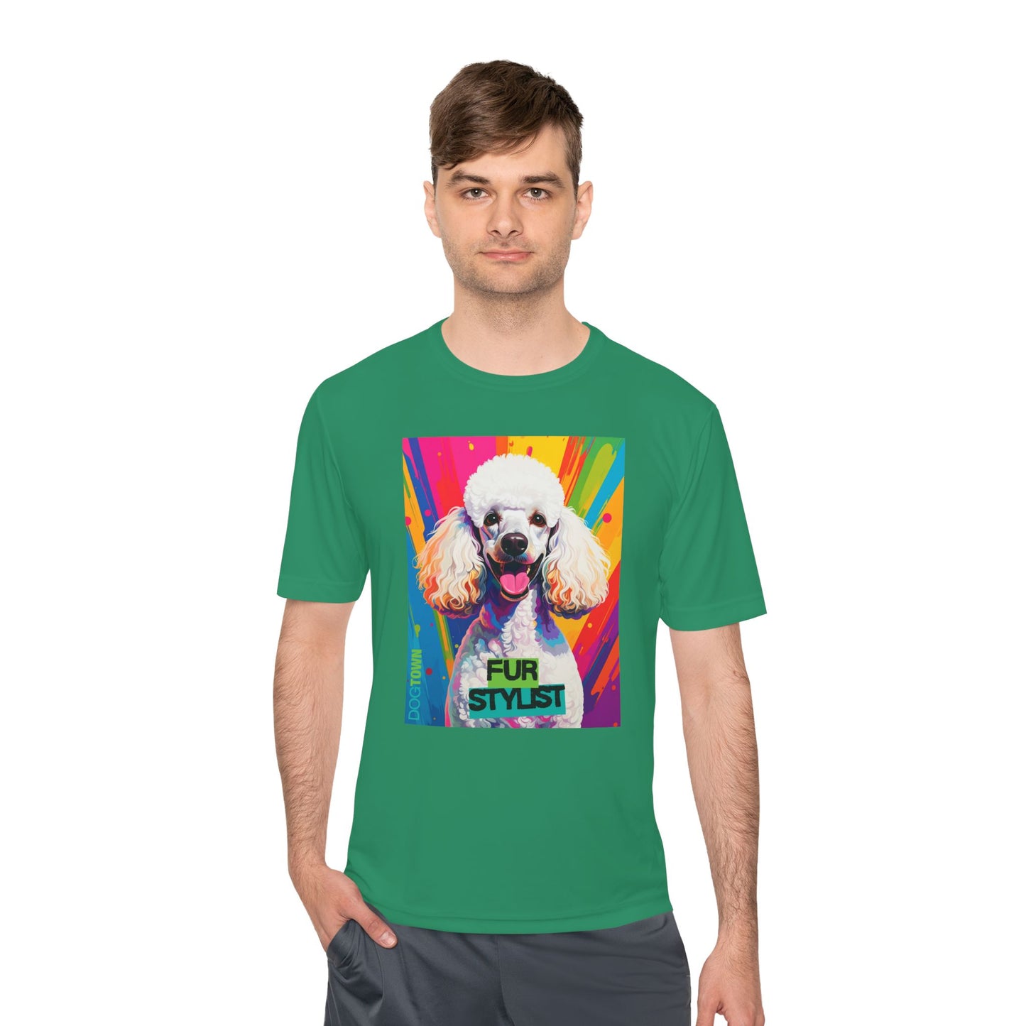 Dogtown Fur Stylist Groomer Short Sleeve Shirt (Colorful with White Poodle)
