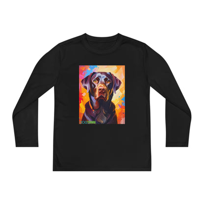 Pup Art Canvas - Kid's Sport Long Sleeve Tee (Chocolate Lab)