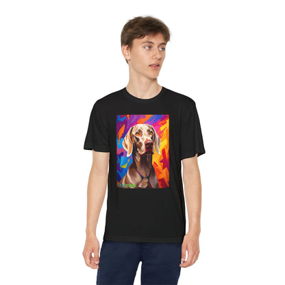 Pup Art Canvas - Kid's Sport Short Sleeve Tee (Weimaraner)