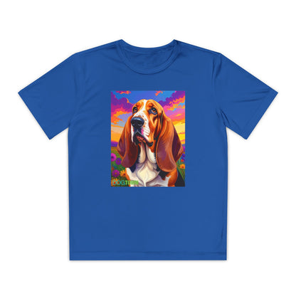 Pup Art Canvas - Kid's Sport Short Sleeve Tee (Basset Hound)