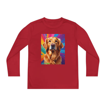 Pup Art Canvas - Kid's Sport Long Sleeve Tee (Golden Retriever)