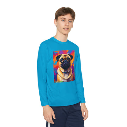 Pup Art Canvas - Kid's Sport Long Sleeve Tee (Pug)