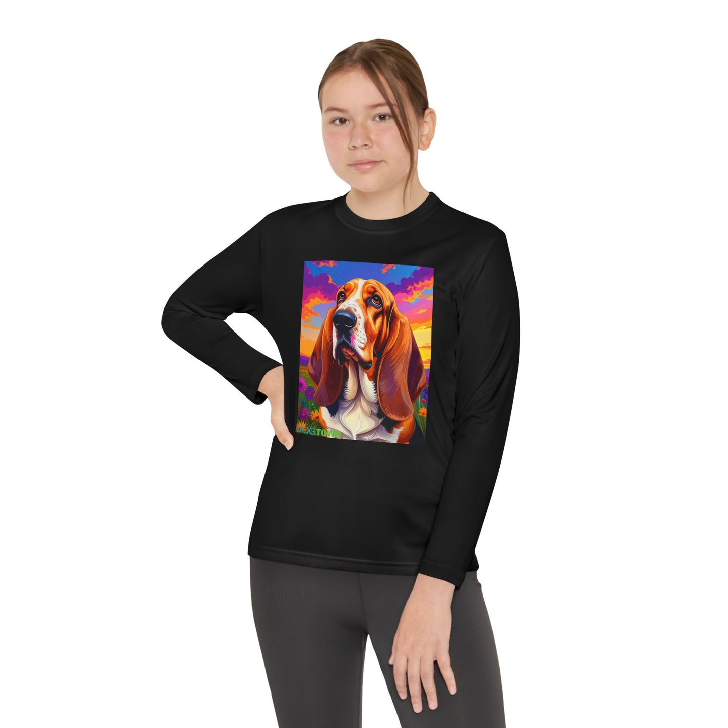 Pup Art Canvas - Kid's Sport Long Sleeve Tee (Basset Hound)