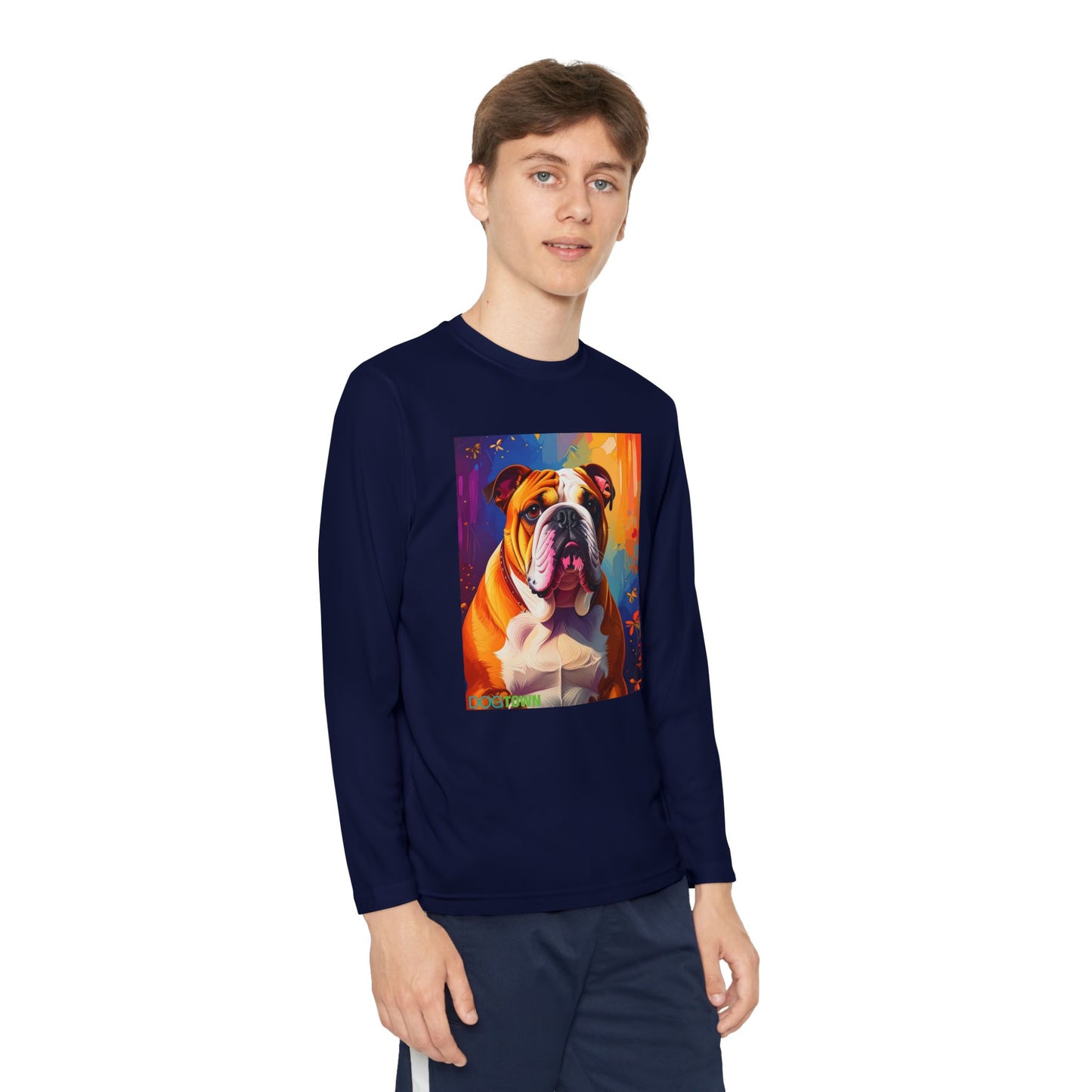Pup Art Canvas - Kid's Sport Long Sleeve Tee (English Bulldog)