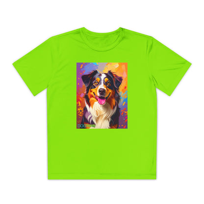 Pup Art Canvas - Kid's Sport Short Sleeve Tee (Australian Shepherd)