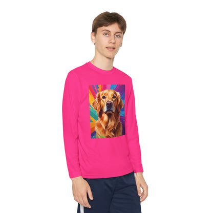 Pup Art Canvas - Kid's Sport Long Sleeve Tee (Golden Retriever)