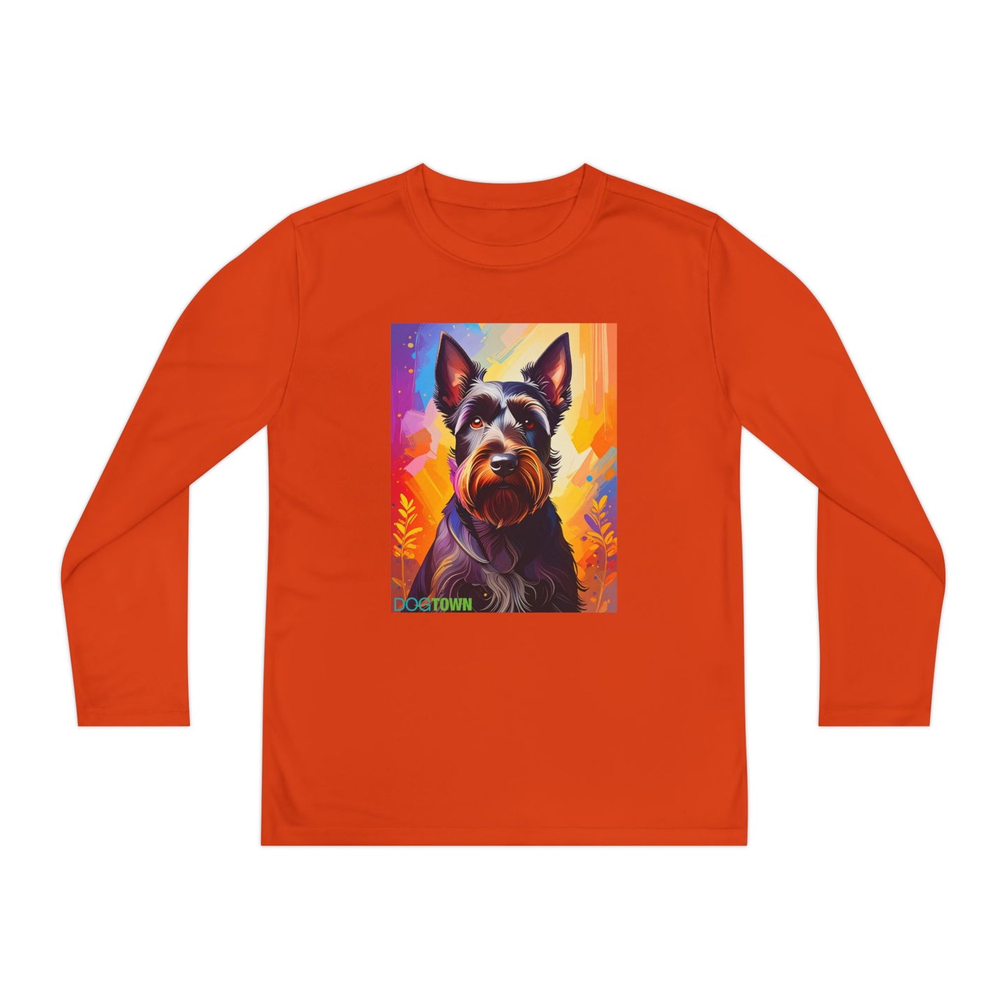 Pup Art Canvas - Kid's Sport Long Sleeve Tee (Scottish Terrier)