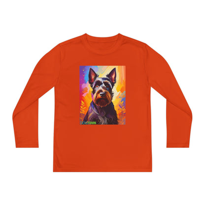 Pup Art Canvas - Kid's Sport Long Sleeve Tee (Scottish Terrier)