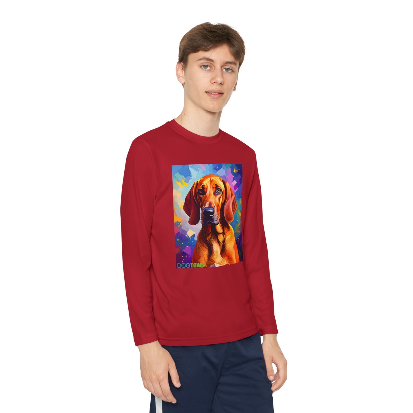 Pup Art Canvas - Kid's Sport Long Sleeve Tee (Redbone Coonhound)