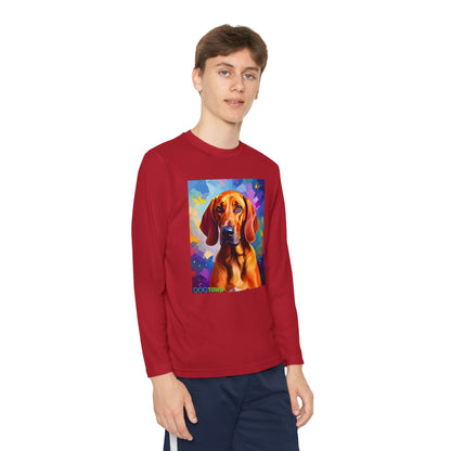 Pup Art Canvas - Kid's Sport Long Sleeve Tee (Redbone Coonhound)