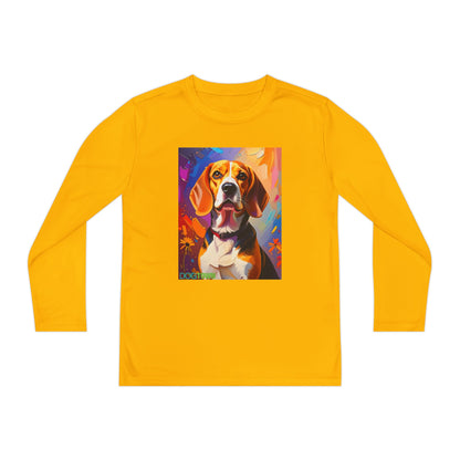 Pup Art Canvas - Kid's Sport Long Sleeve Tee (Beagle)