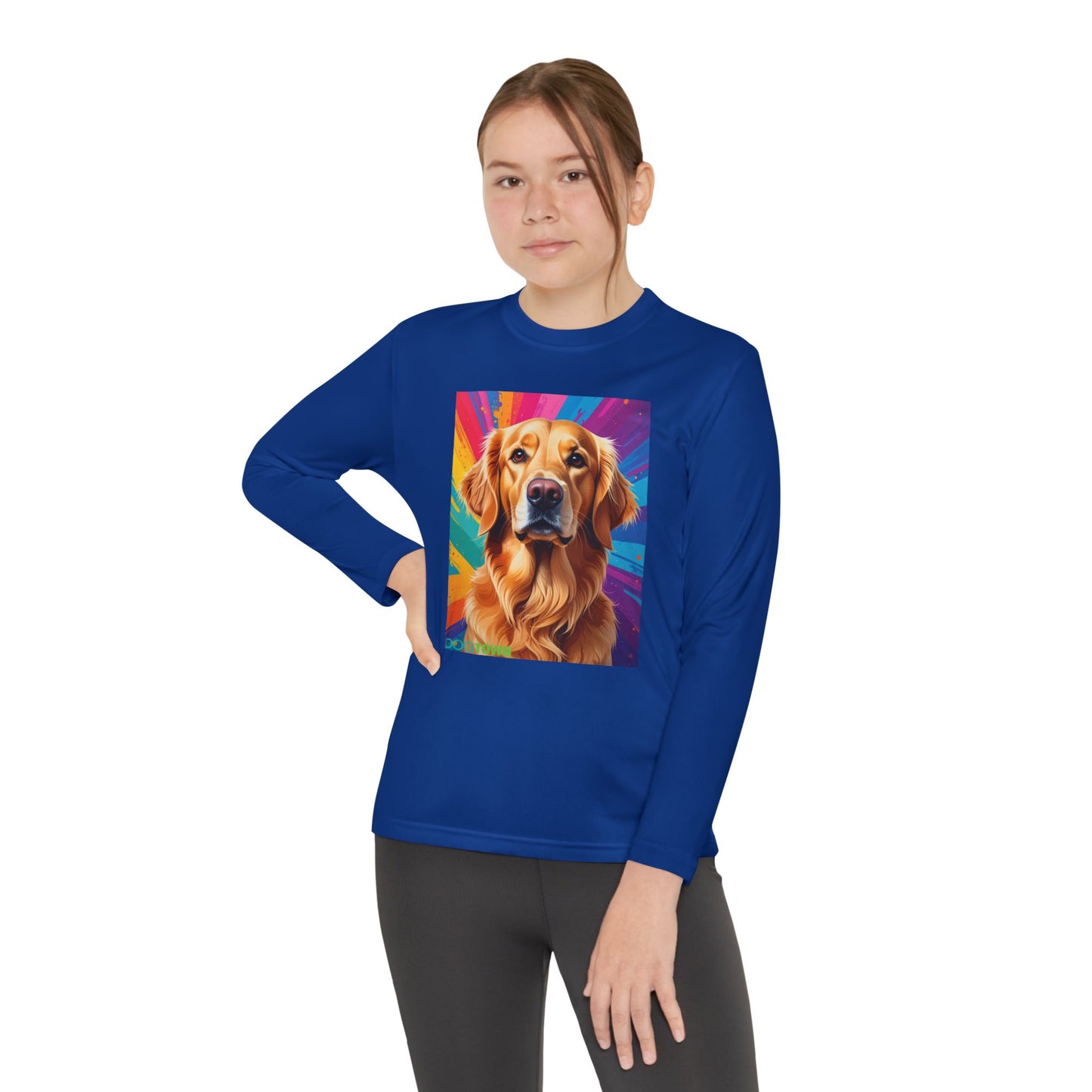 Pup Art Canvas - Kid's Sport Long Sleeve Tee (Golden Retriever)