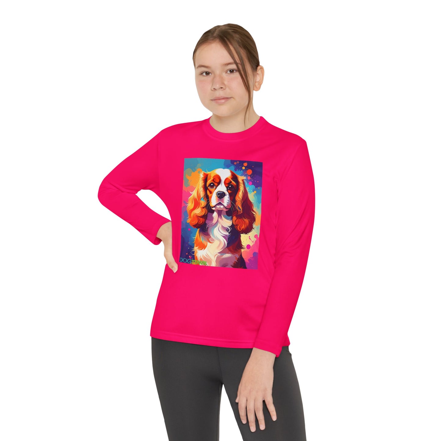 Pup Art Canvas - Kid's Sport Long Sleeve Tee (Cavalier King Charles Spaniel)