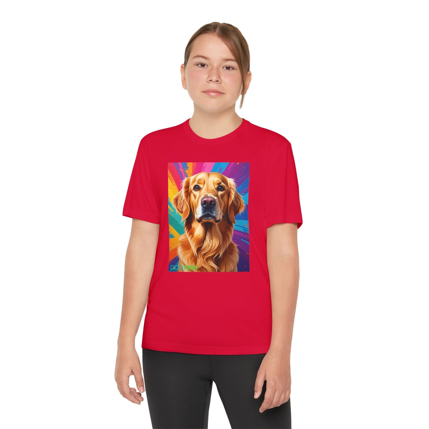 Pup Art Canvas - Kid's Sport Short Sleeve Tee (Golden Retriever)