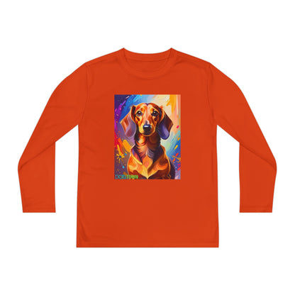 Pup Art Canvas - Kid's Sport Long Sleeve Tee (Dachshund)