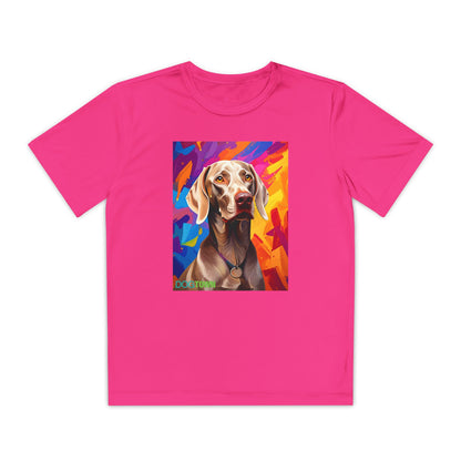 Pup Art Canvas - Kid's Sport Short Sleeve Tee (Weimaraner)