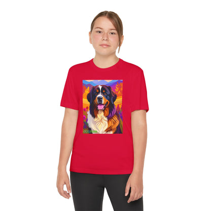 Pup Art Canvas - Kid's Sport Short Sleeve Tee (Bernese Mountain Dog)