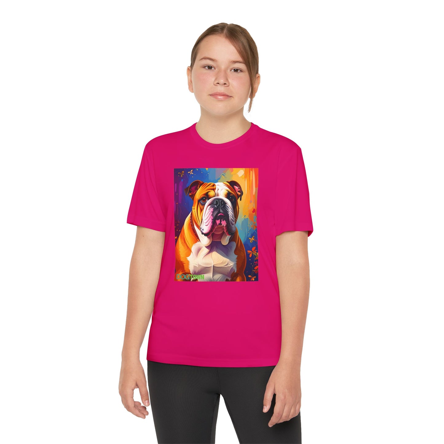 Pup Art Canvas - Kid's Sport Short Sleeve Tee (English Bulldog)