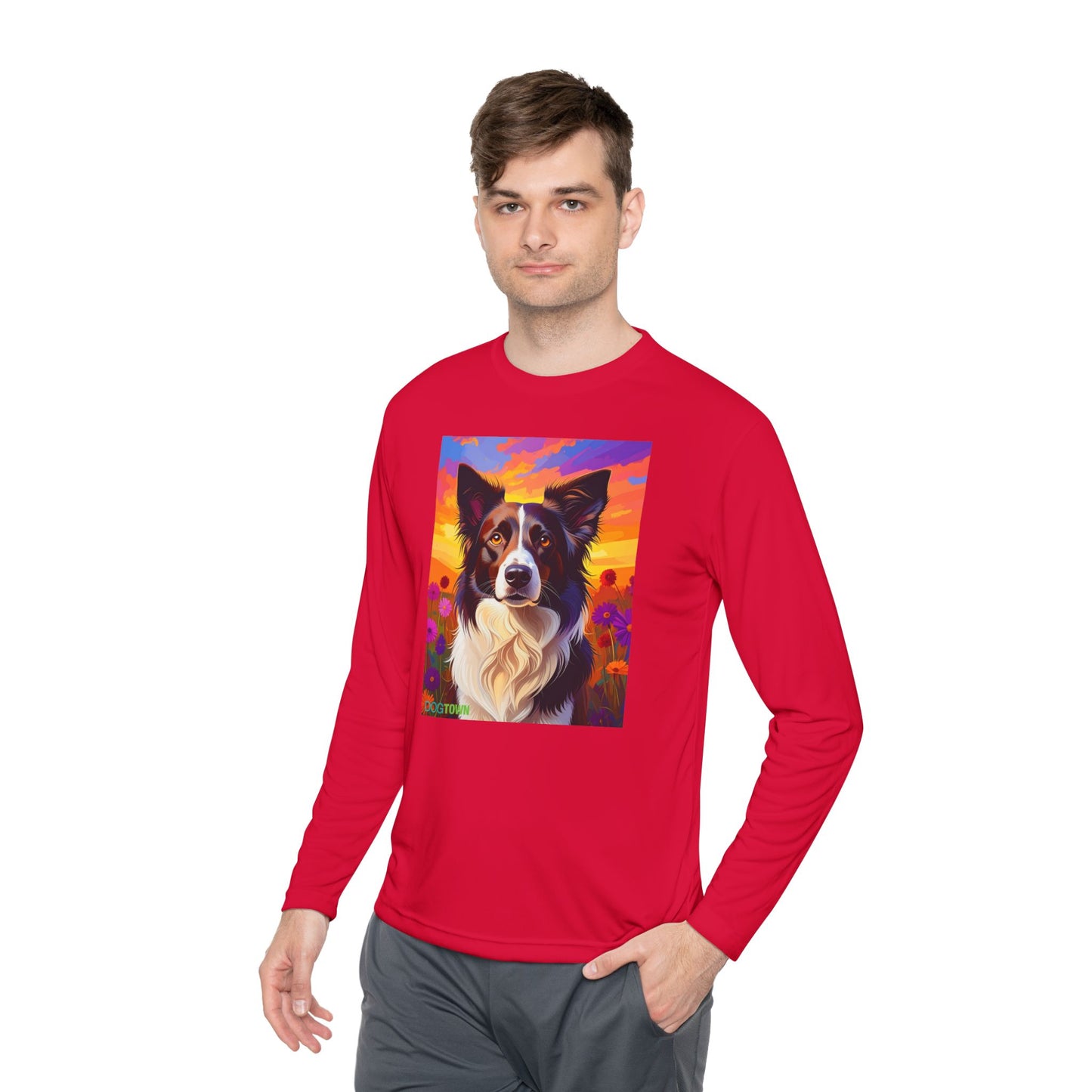 Pup Art Canvas Sport Long Sleeve Tee (Border Collie)