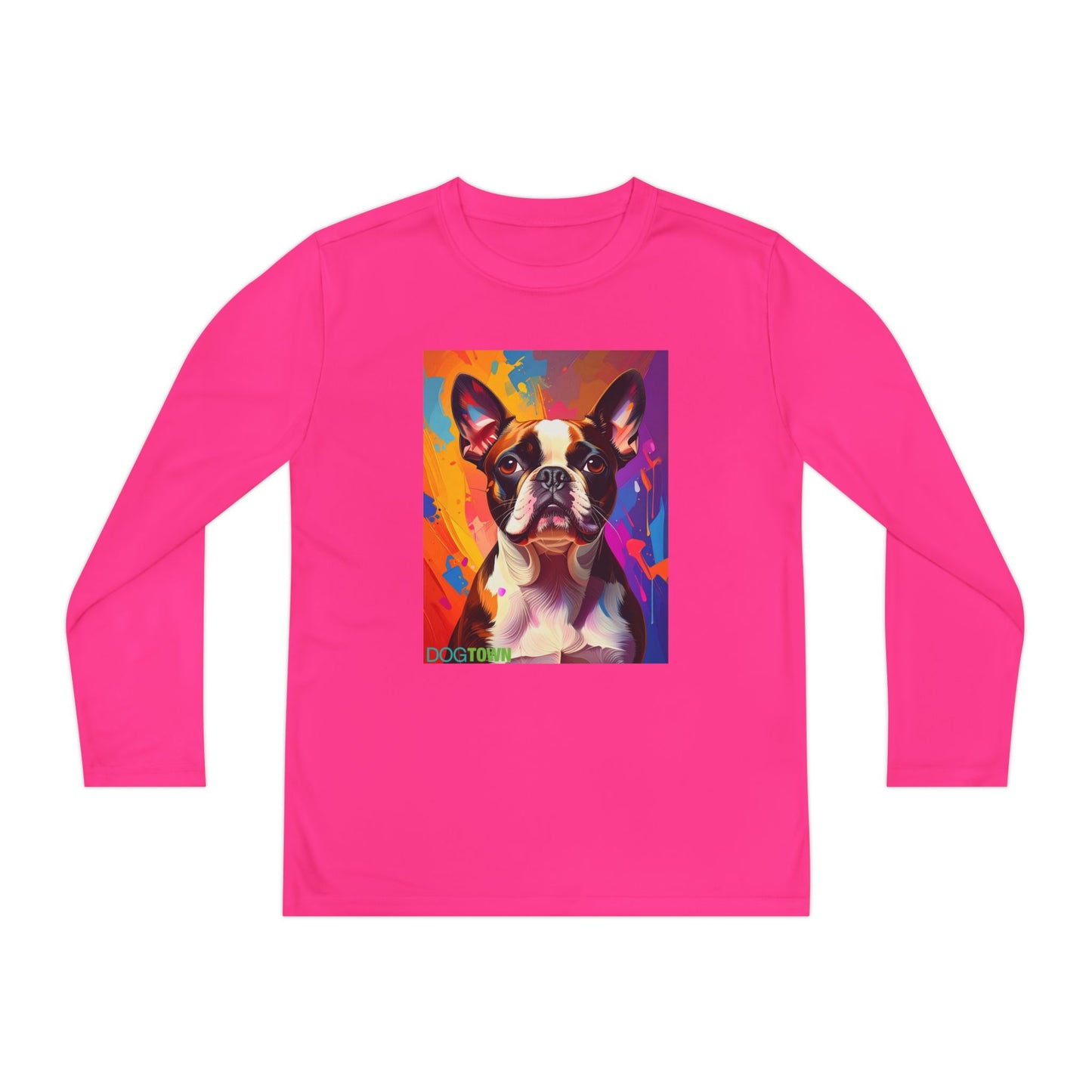 Pup Art Canvas - Kid's Sport Long Sleeve Tee (Boston Terrier)