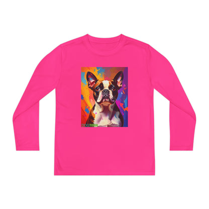 Pup Art Canvas - Kid's Sport Long Sleeve Tee (Boston Terrier)