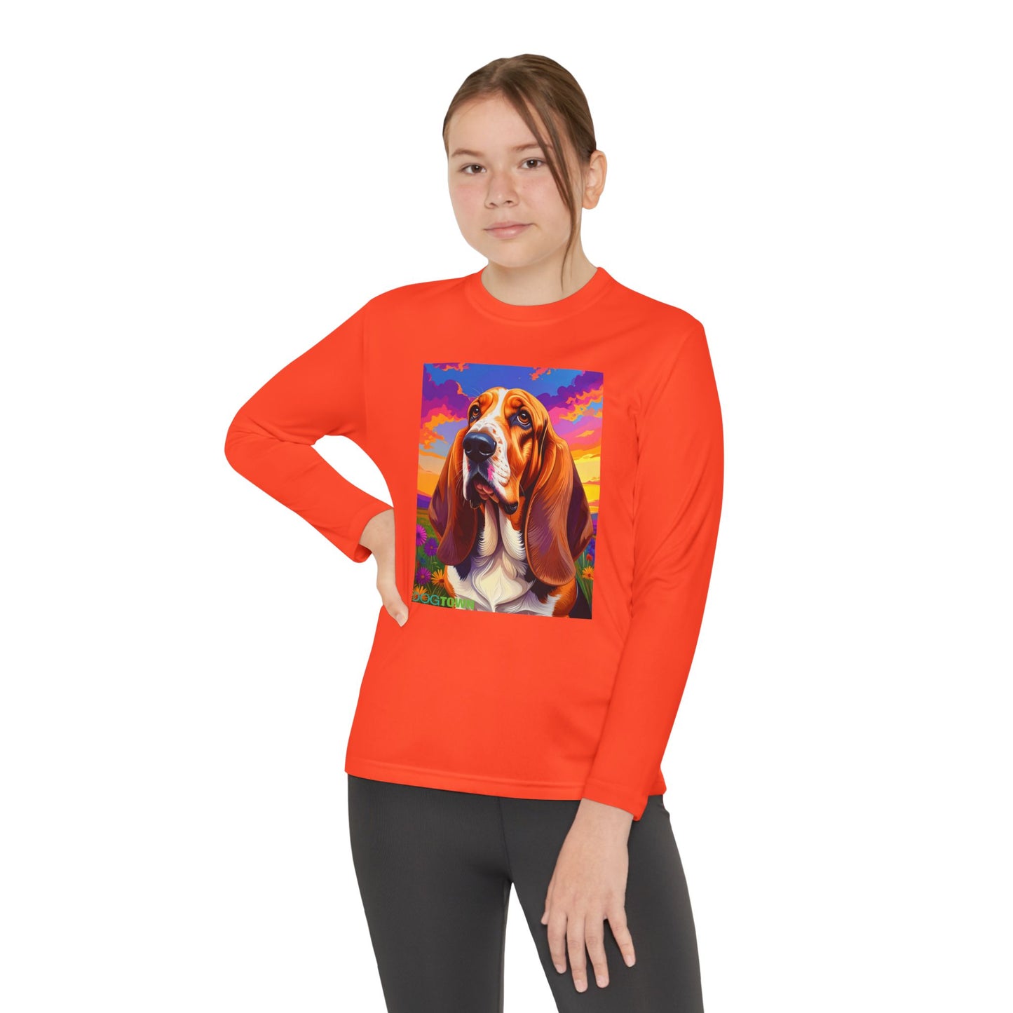 Pup Art Canvas - Kid's Sport Long Sleeve Tee (Basset Hound)