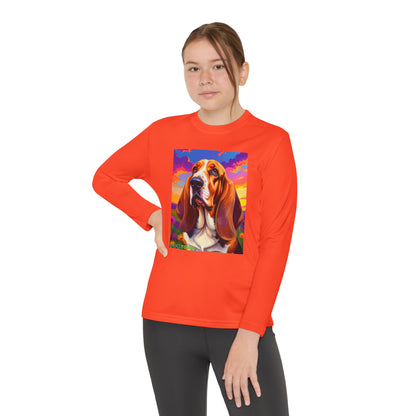 Pup Art Canvas - Kid's Sport Long Sleeve Tee (Basset Hound)