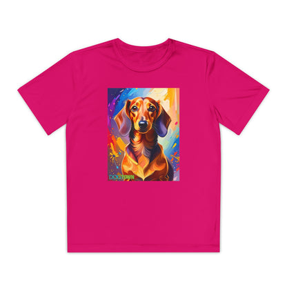 Pup Art Canvas - Kid's Sport Short Sleeve Tee (Dachshund)