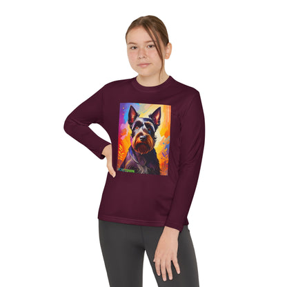 Pup Art Canvas - Kid's Sport Long Sleeve Tee (Scottish Terrier)