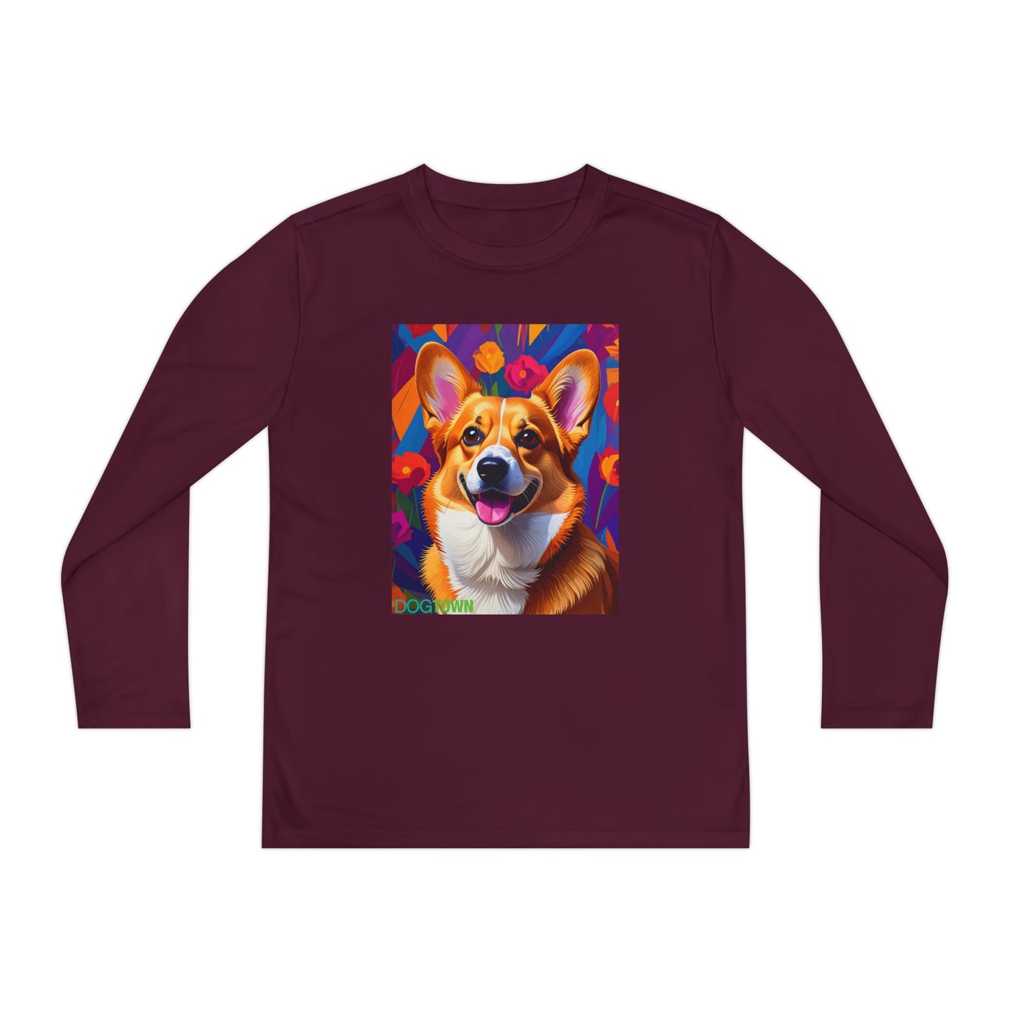 Pup Art Canvas - Kid's Sport Long Sleeve Tee (Corgi)